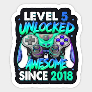 Level 5 Unlocked Awesome Since 2018 5Th Birthday Gaming Kids Sticker